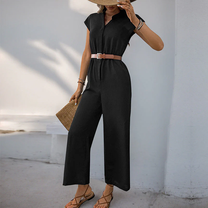 Damen Jumpsuit mit Elegantem Taillengürtel und Modernem V-Ausschnitt Heidi-Mode - Image 6