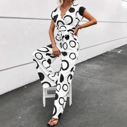 Damen Jumpsuit mit modernem Kreismuster und Taillengürtel Heidi-Mode - Image 3