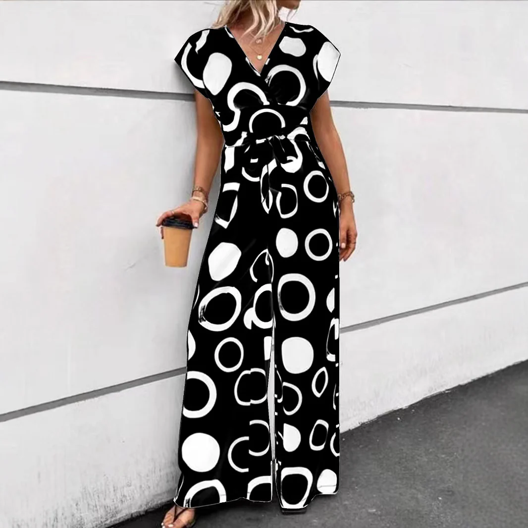 Damen Jumpsuit mit modernem Kreismuster und Taillengürtel Heidi-Mode - Image 4