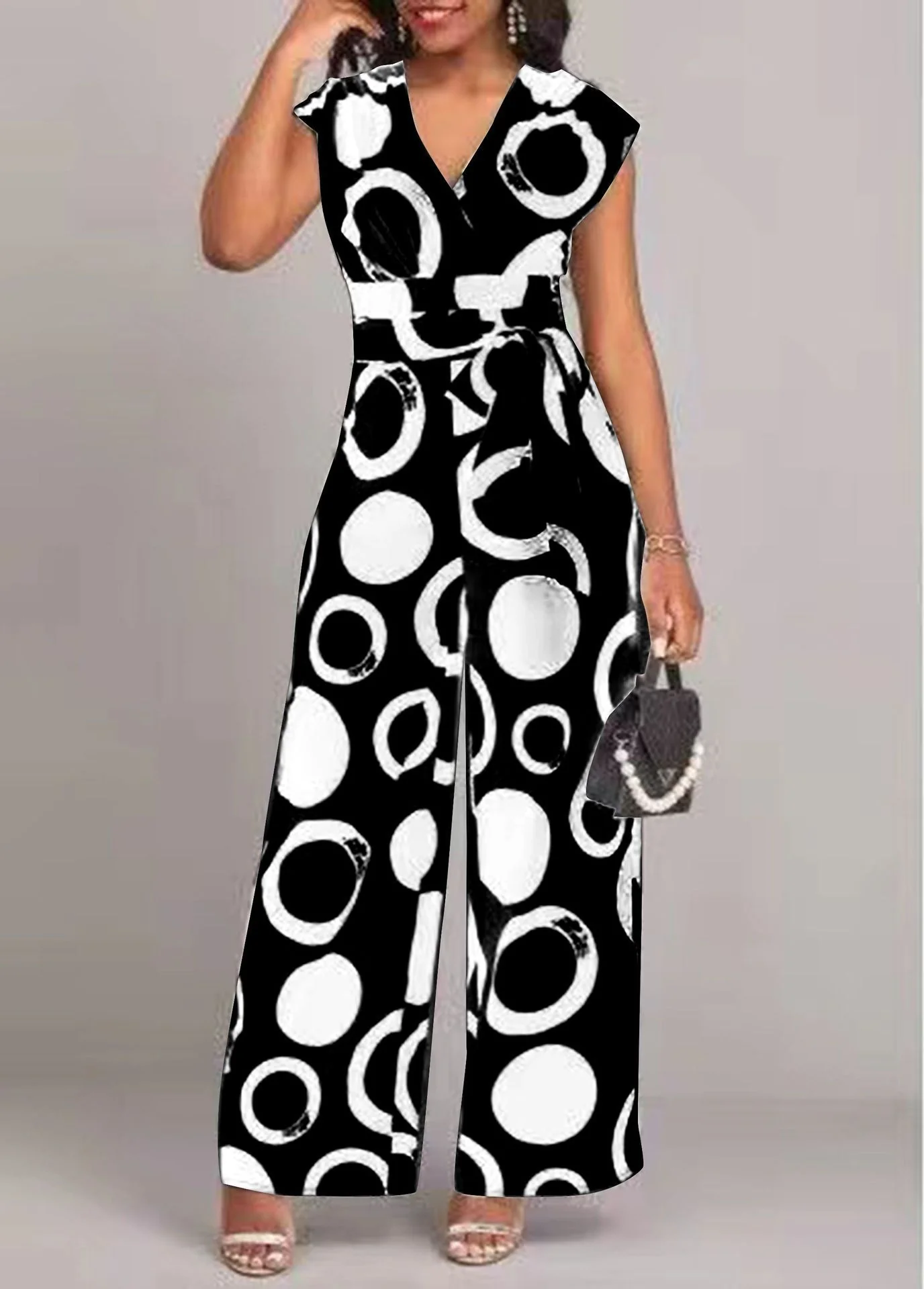 Damen Jumpsuit mit modernem Kreismuster und Taillengürtel Heidi-Mode - Image 7