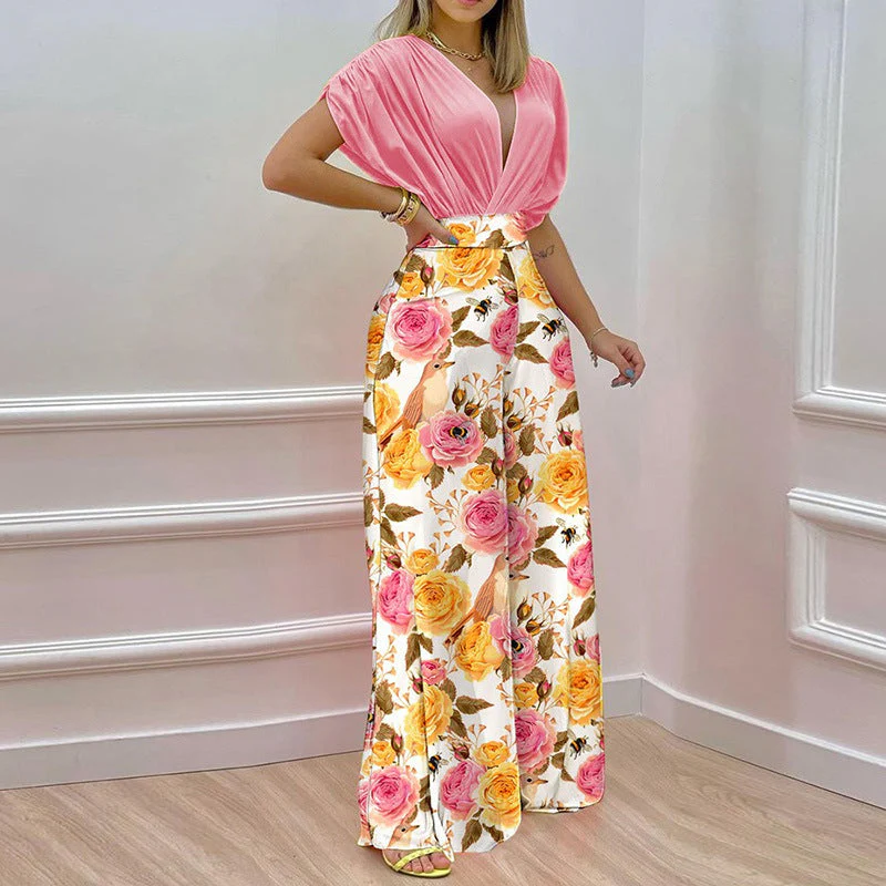 Damen Jumpsuit mit Tiefem V-Ausschnitt und Weitem Bein Heidi-Mode - Image 3