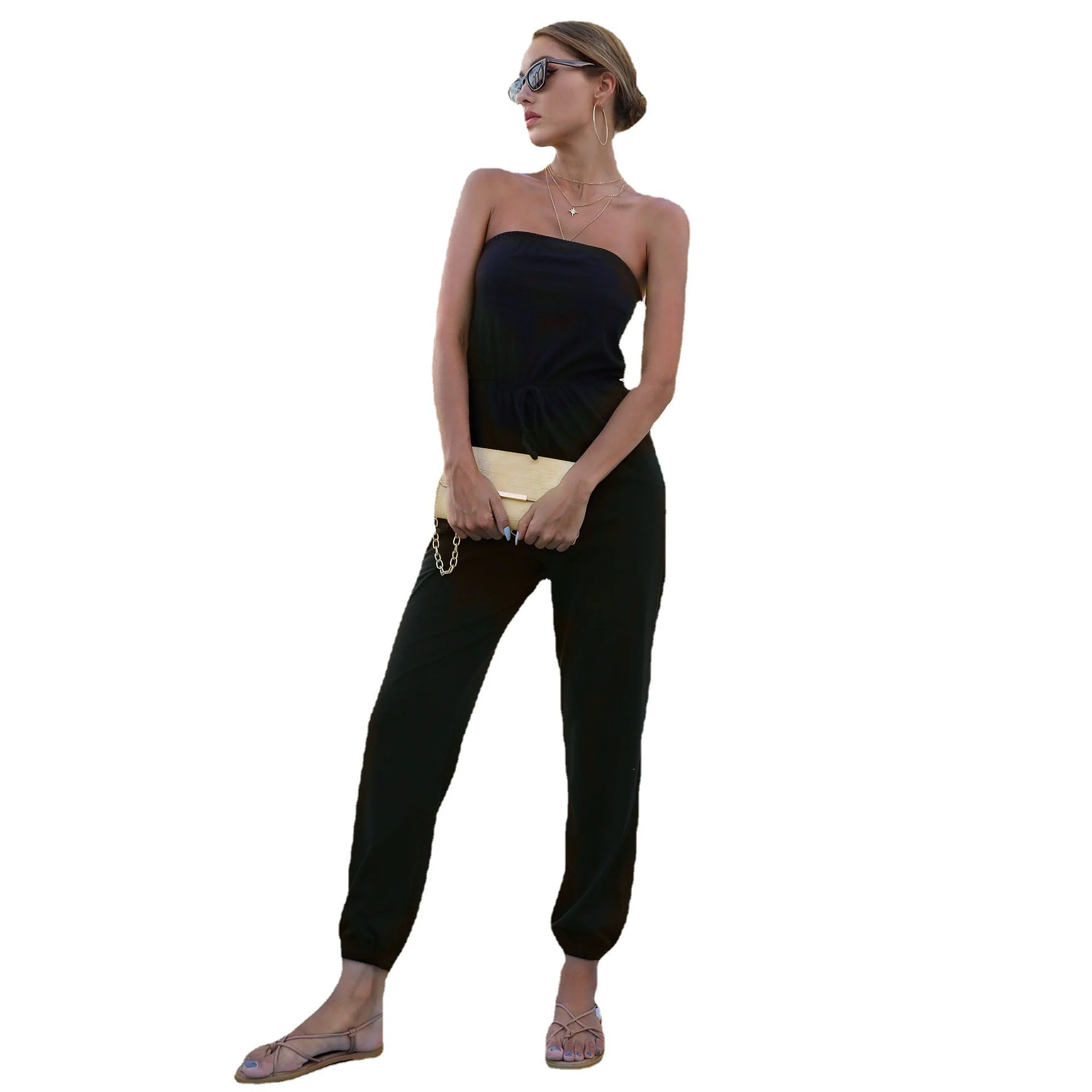Damen Jumpsuit mit Trägerlosem Schnitt und Elastischem Taillengürtel Heidi-Mode - Image 5