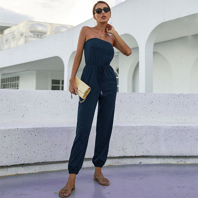 Damen Jumpsuit mit Trägerlosem Schnitt und Elastischem Taillengürtel Heidi-Mode - Image 7