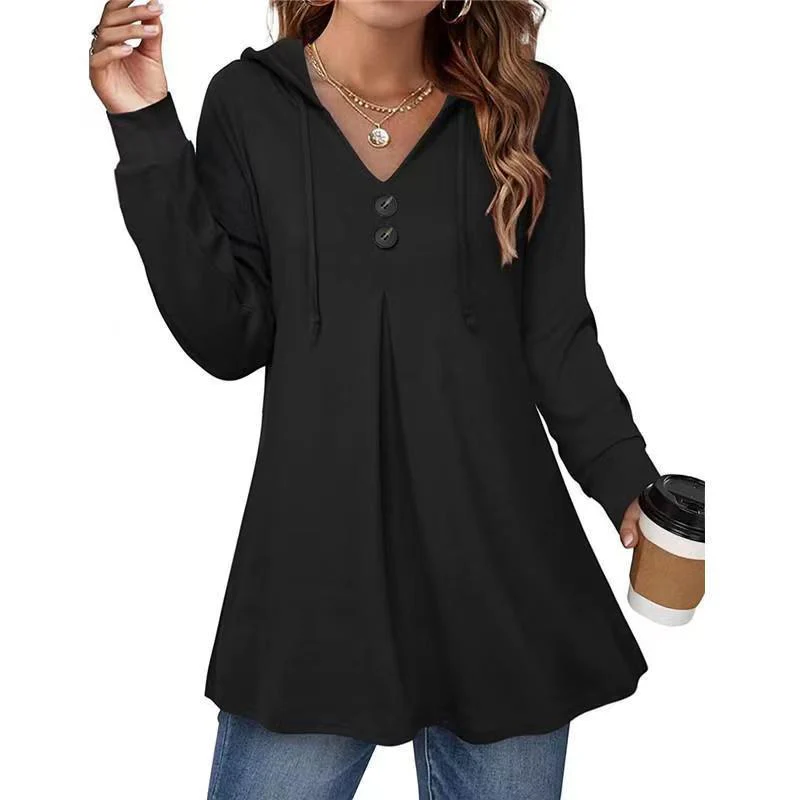 Damen Kapuzenpullover mit Knopfleiste und Ausgestelltem Schnitt Heidi-Mode - Image 3
