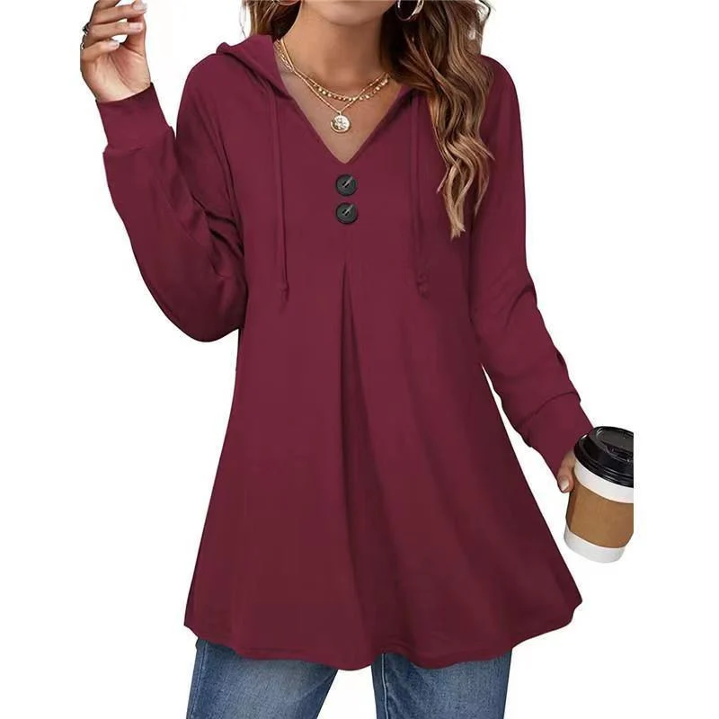 Damen Kapuzenpullover mit Knopfleiste und Ausgestelltem Schnitt Heidi-Mode - Image 4