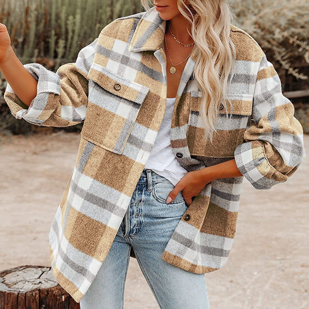 Damen Karierte Flanelljacke mit Lässigem Schnitt und Aufgesetzten Taschen Heidi-Mode - Image 2
