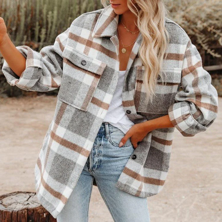 Damen Karierte Flanelljacke mit Lässigem Schnitt und Aufgesetzten Taschen Heidi-Mode - Image 5