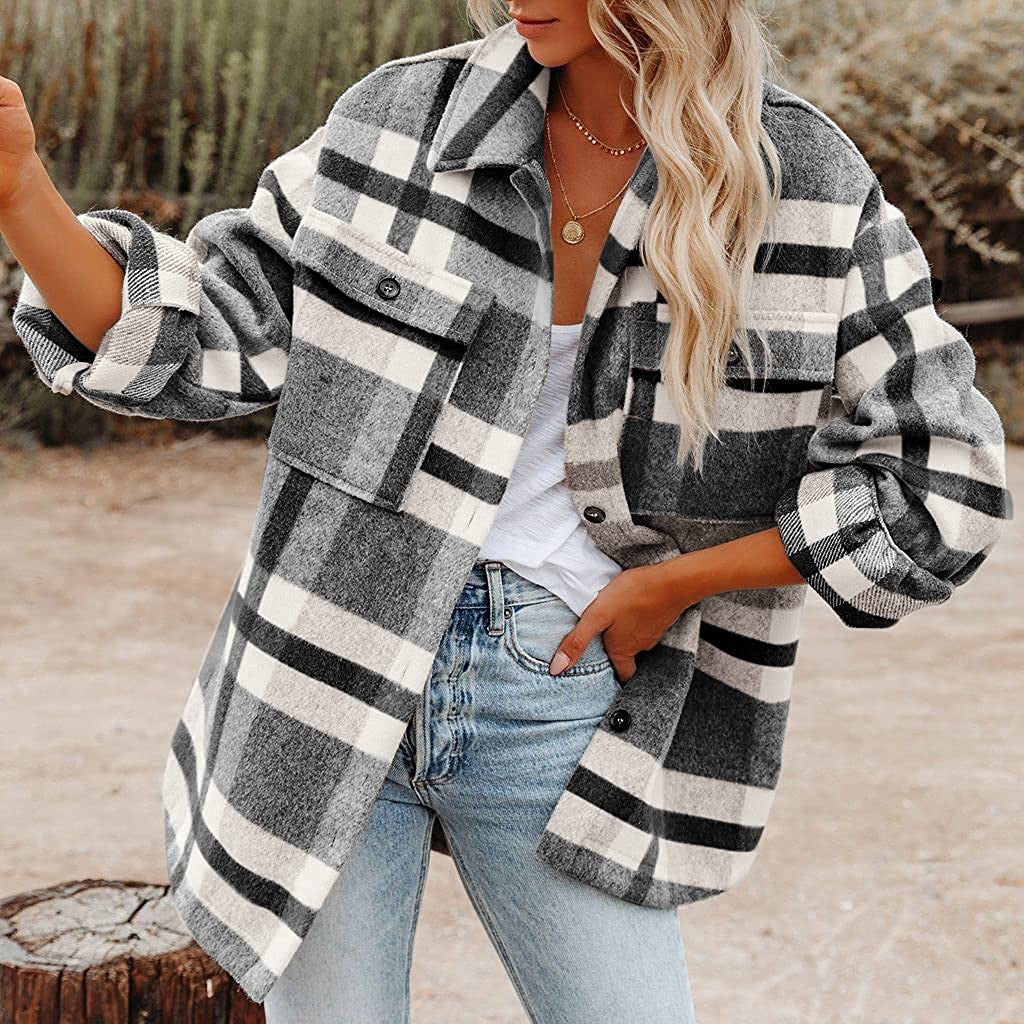 Damen Karierte Flanelljacke mit Lässigem Schnitt und Aufgesetzten Taschen Heidi-Mode - Image 9