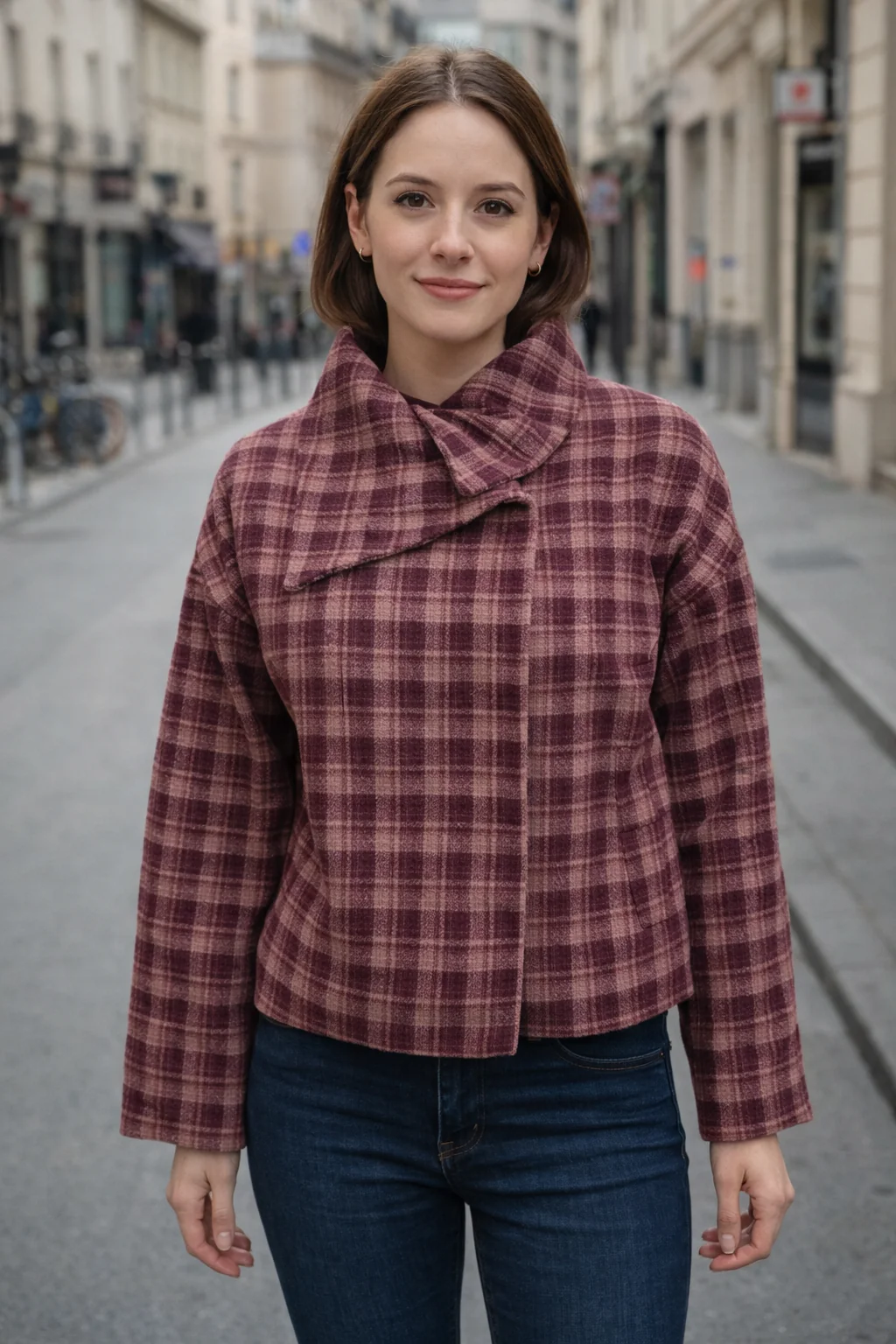 Damen Karierte Oversized-Jacke mit hohem Kragen und einzigartiger Knopfleiste Heidi-Mode - Image 2