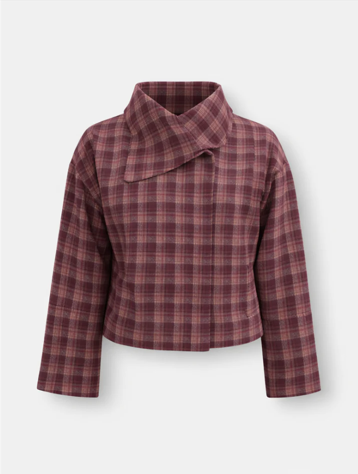 Damen Karierte Oversized-Jacke mit hohem Kragen und einzigartiger Knopfleiste Heidi-Mode - Image 3