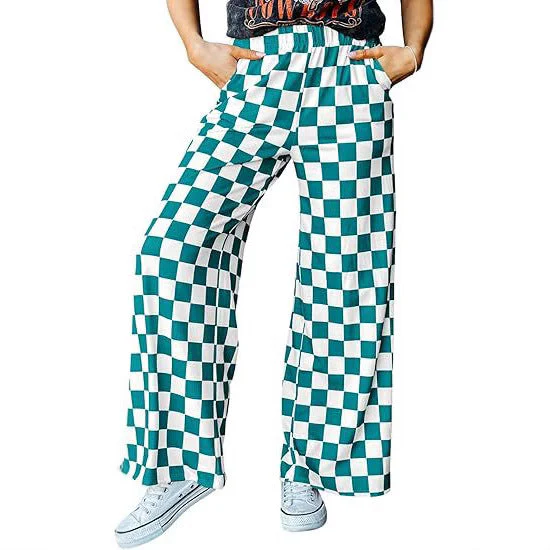 Damen Karierte Palazzo-Hose mit Elastischem Bund und Praktischen Seitentaschen Heidi-Mode - Image 2