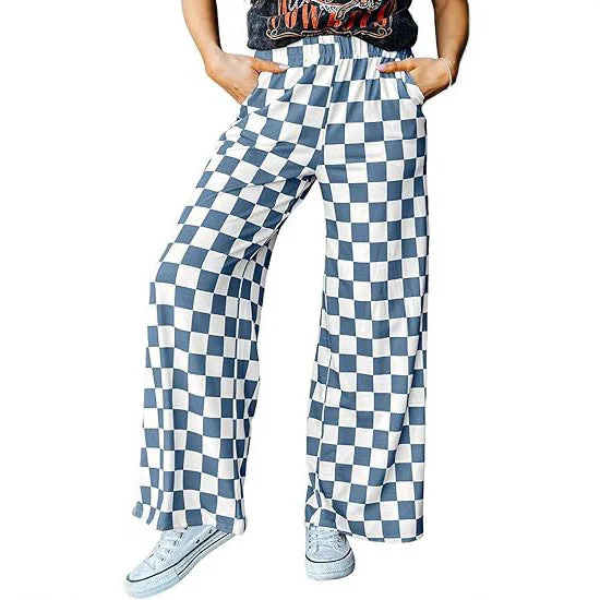 Damen Karierte Palazzo-Hose mit Elastischem Bund und Praktischen Seitentaschen Heidi-Mode - Image 3