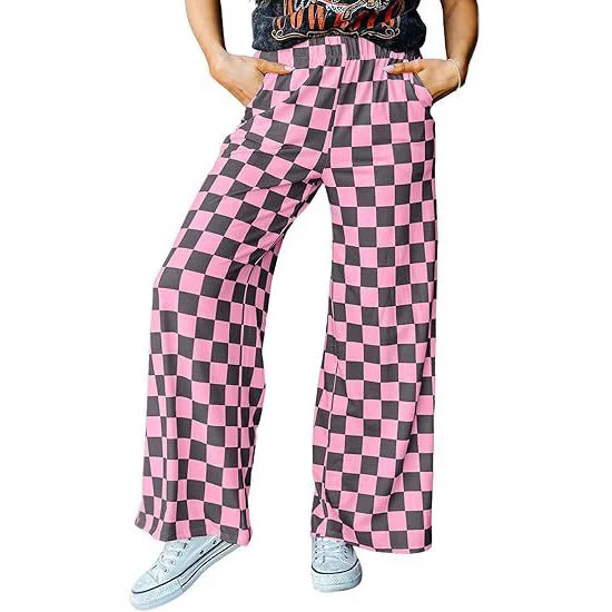 Damen Karierte Palazzo-Hose mit Elastischem Bund und Praktischen Seitentaschen Heidi-Mode - Image 4