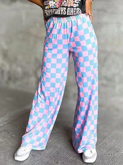 Damen Karierte Palazzo-Hose mit Elastischem Bund und Praktischen Seitentaschen Heidi-Mode - Image 6