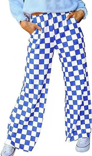 Damen Karierte Palazzo-Hose mit Elastischem Bund und Praktischen Seitentaschen Heidi-Mode - Image 8