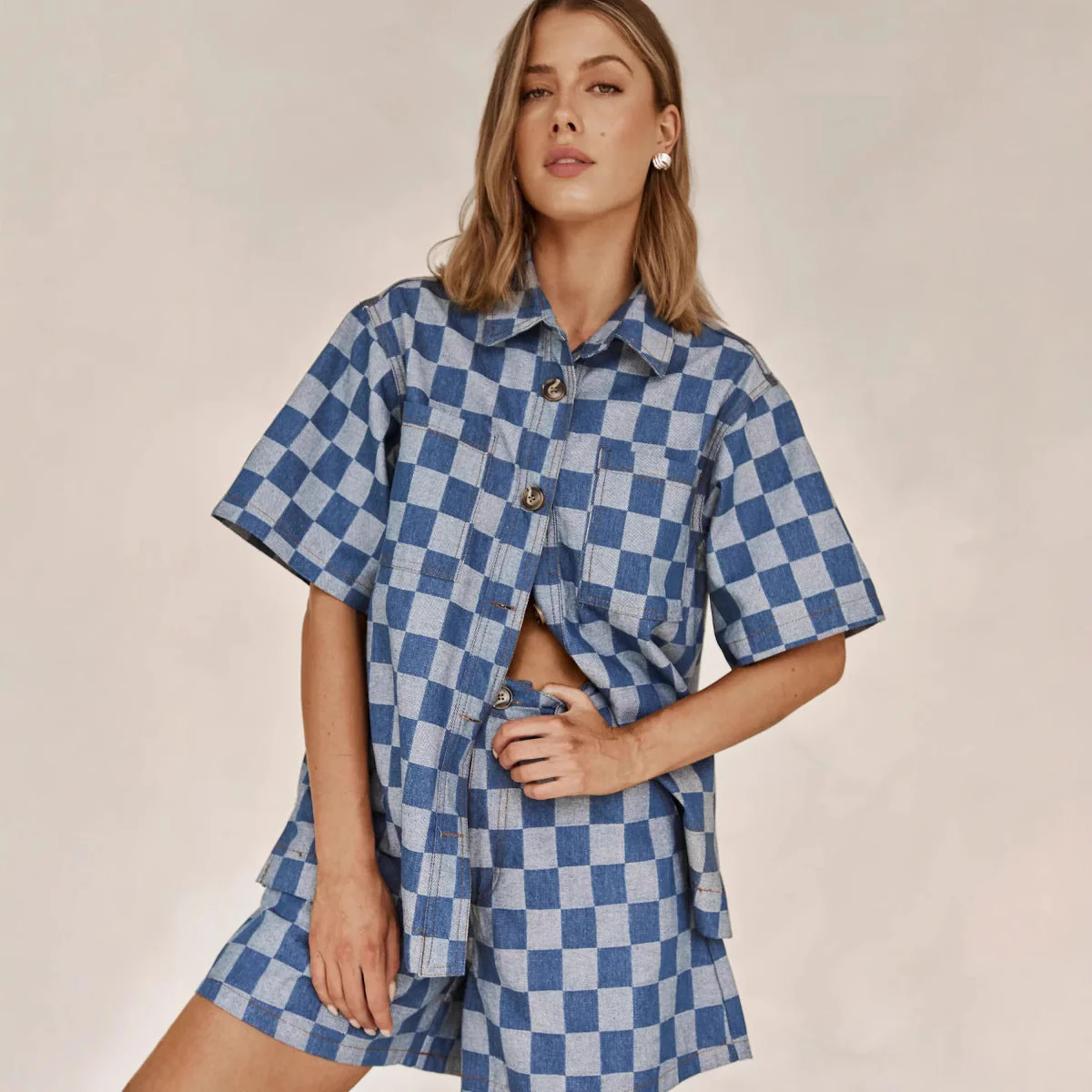 Damen Karierter Hemden-Set Aus Denim Heidi-Mode - Image 3