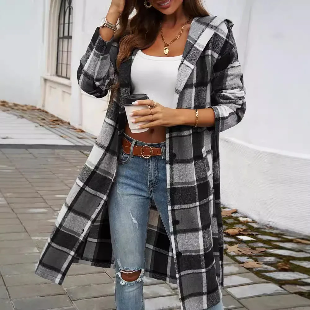 Damen Karierter Mantel mit moderner Schnittführung und praktischem Taschen-Design Heidi-Mode - Image 6