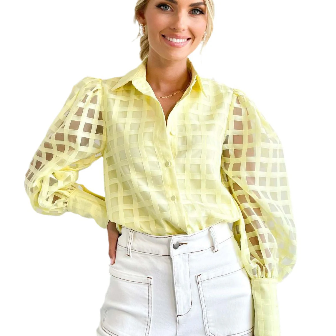 Damen Kariertes Hemd mit Transparenten Puffärmeln Heidi-Mode - Image 5