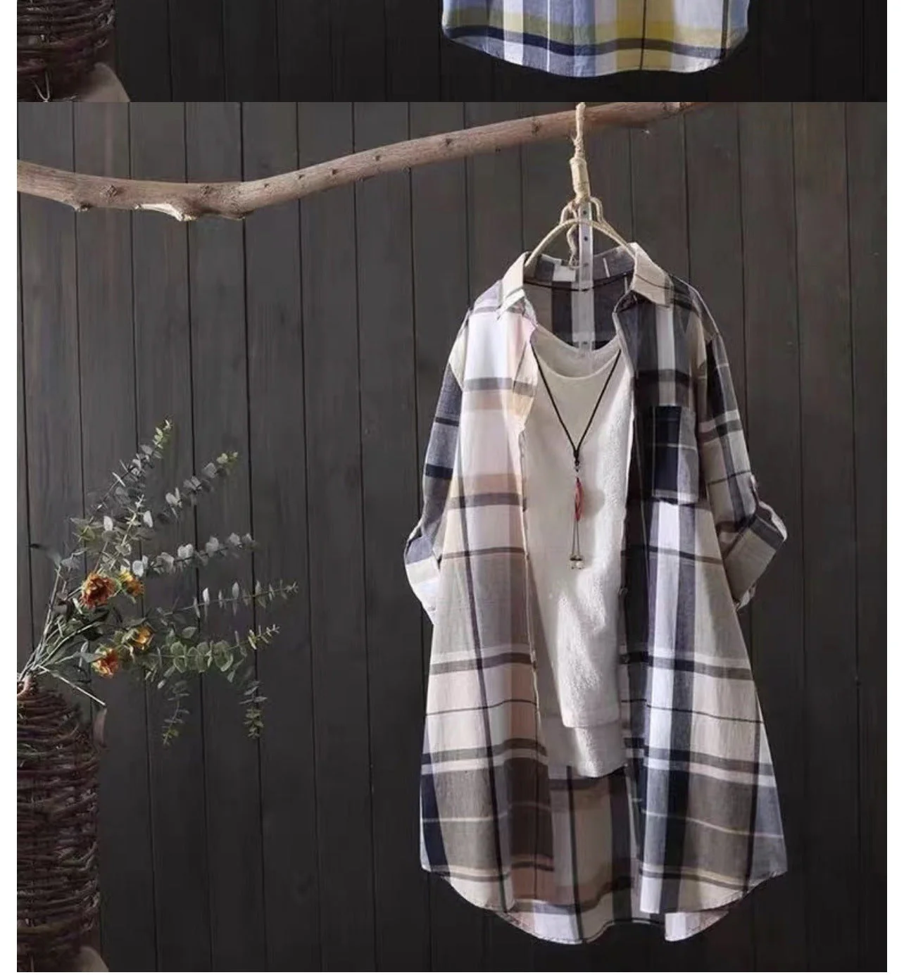 Damen Karobluse Im Lässigen Schnitt mit Knöpfbaren Ärmeln und Praktischen Taschen Heidi-Mode - Image 6