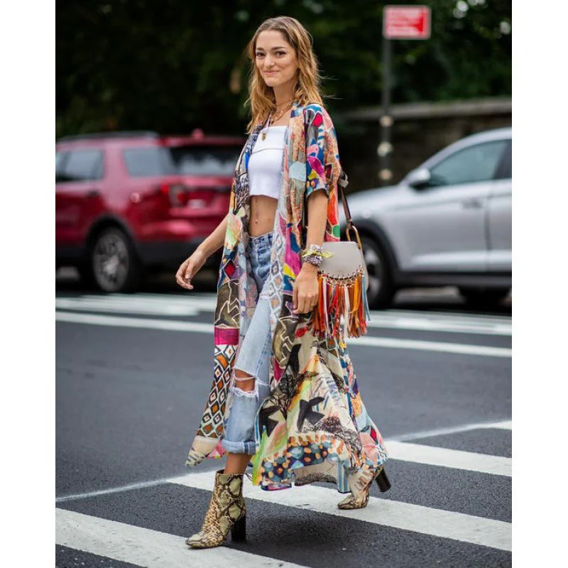 Damen Kimono mit Buntem Patchwork-Design und Fließendem Stoff Heidi-Mode - Image 3