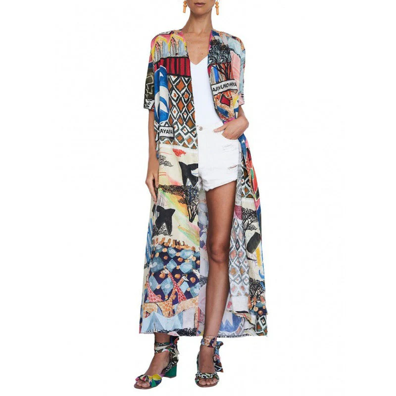 Damen Kimono mit Buntem Patchwork-Design und Fließendem Stoff Heidi-Mode - Image 5