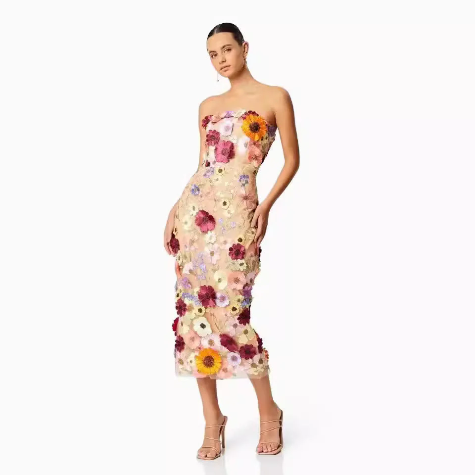 Damen Kleid mit Floralem Stickdesign und Elegantem Körpernahen Schnitt Heidi-Mode - Image 2