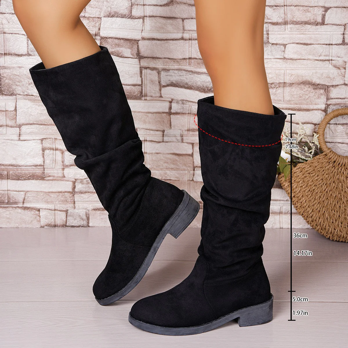Damen Kniehohe Stiefel mit lässigem Falten-Design Heidi Mode - Image 7