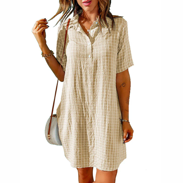 Damen Knielanges Hemdkleid mit Knopfleiste und modischem Karomuster Heidi-Mode - Image 4