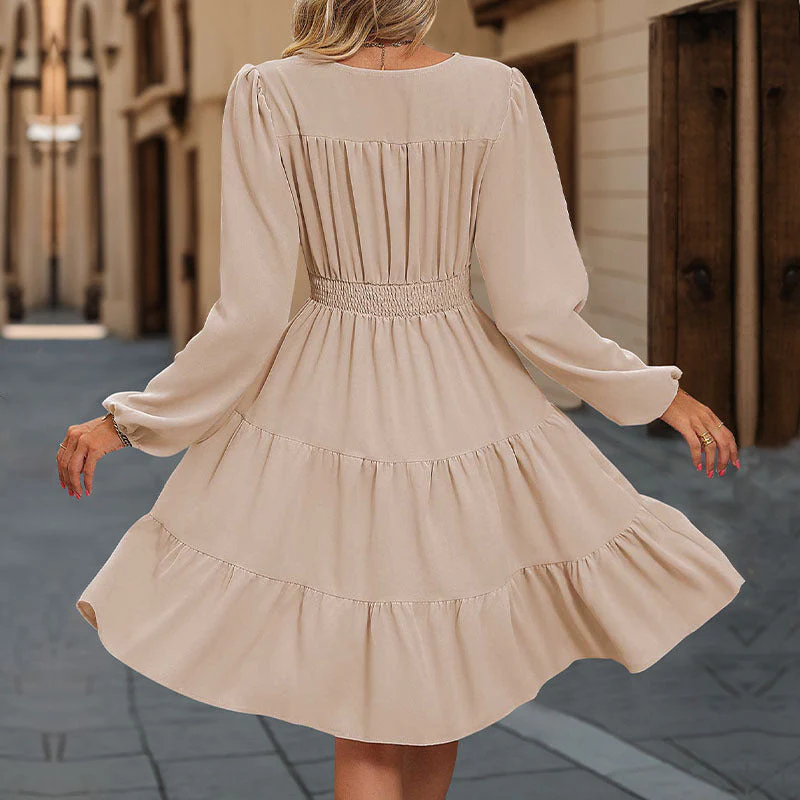 Damen Knielanges Wickelkleid mit Rüschen und Knopfdetails Heidi-Mode - Image 4