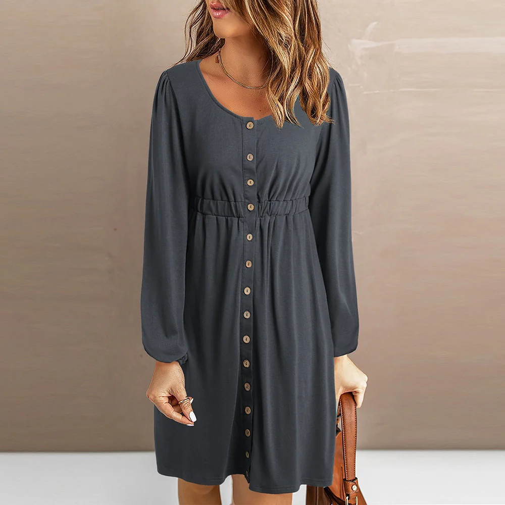 Damen Knopfleisten-Kleid mit elastischem Bund Heidi-Mode - Image 4