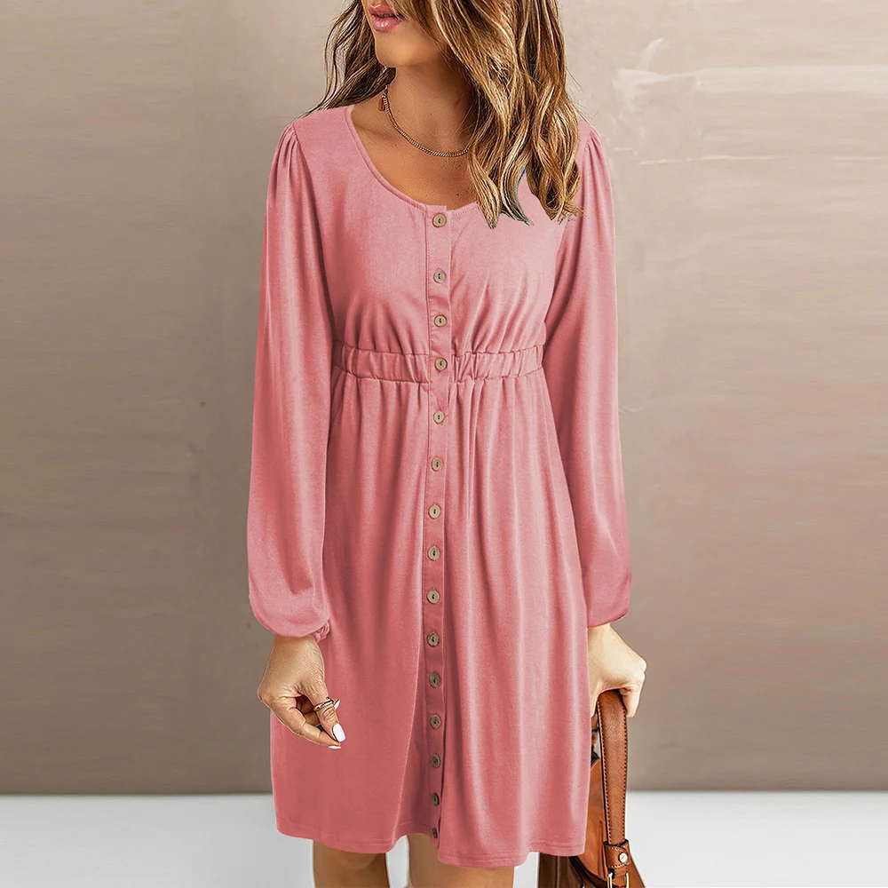 Damen Knopfleisten-Kleid mit elastischem Bund Heidi-Mode - Image 6