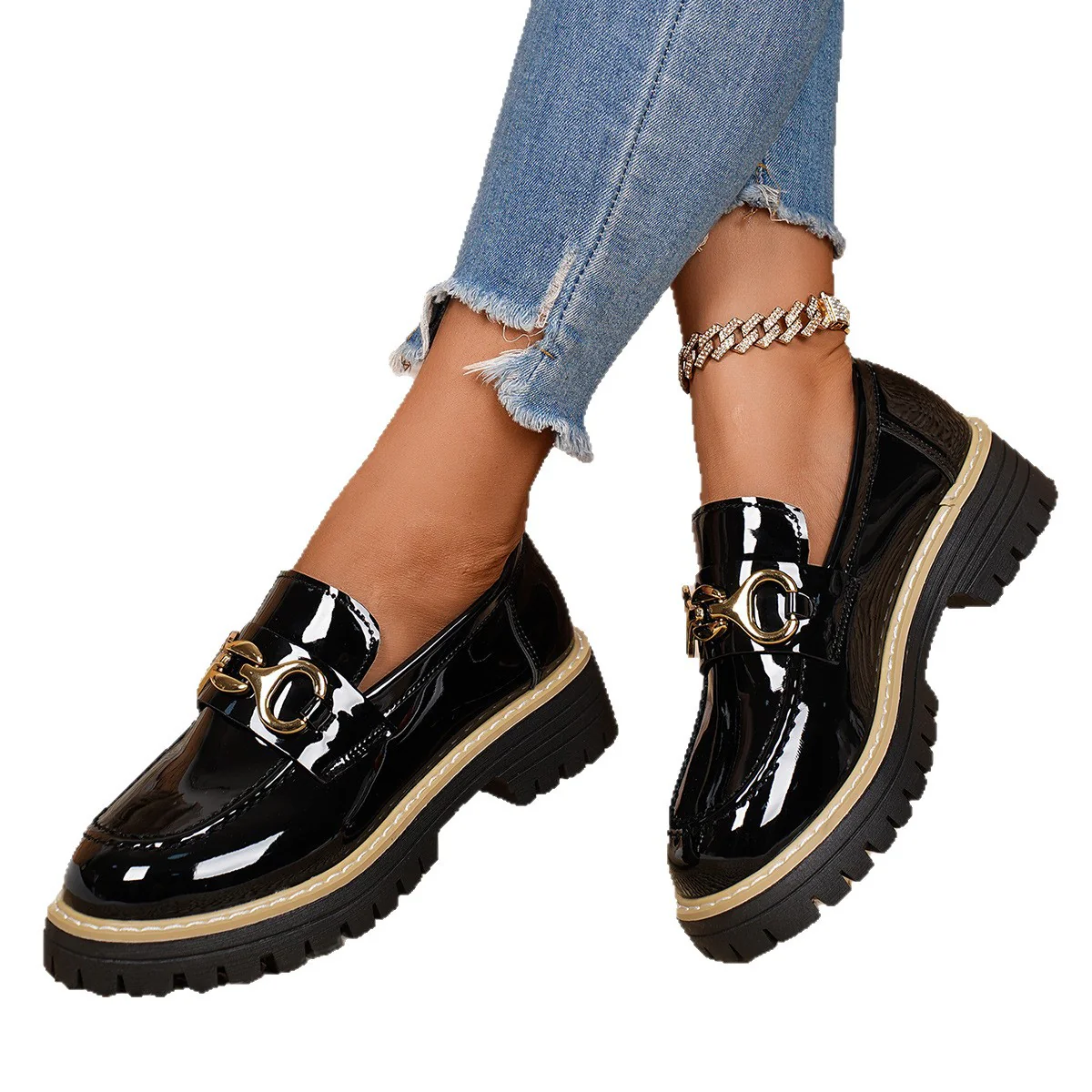 Damen Komfortable Mokassin-Schuhe mit glänzenden Akzenten und robustem Sohlenprofil Heidi Mode - Image 5