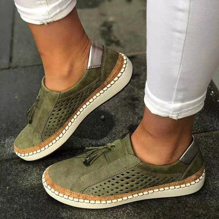 Damen Komfortable Slip-On Sneakers mit atmungsaktivem Obermaterial und dekorativen Fransen Heidi-Mode - Image 6