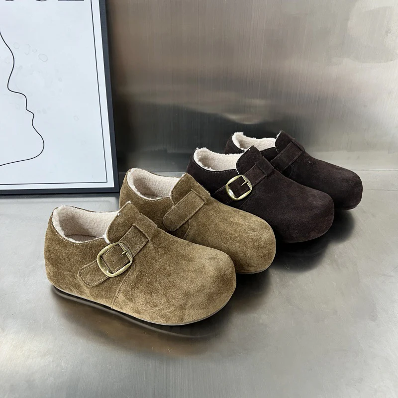 Damen Komfortable Wildleder-Clogs mit luxuriösem Fleece-Innenfutter und modischer Schnallenverzierung Heidi Mode - Image 3