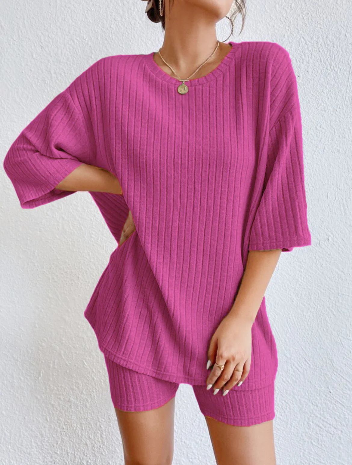 Damen Komfortables Kurzarm Set mit Rippstrick und Relaxed Schnitt Heidi-Mode - Image 10