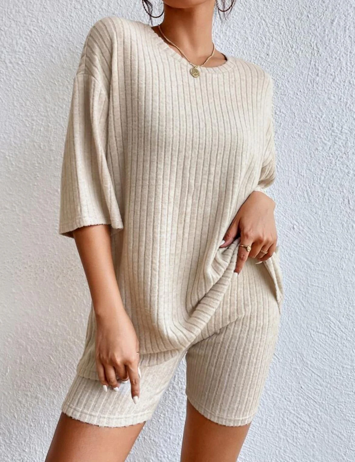 Damen Komfortables Kurzarm Set mit Rippstrick und Relaxed Schnitt Heidi-Mode - Image 13
