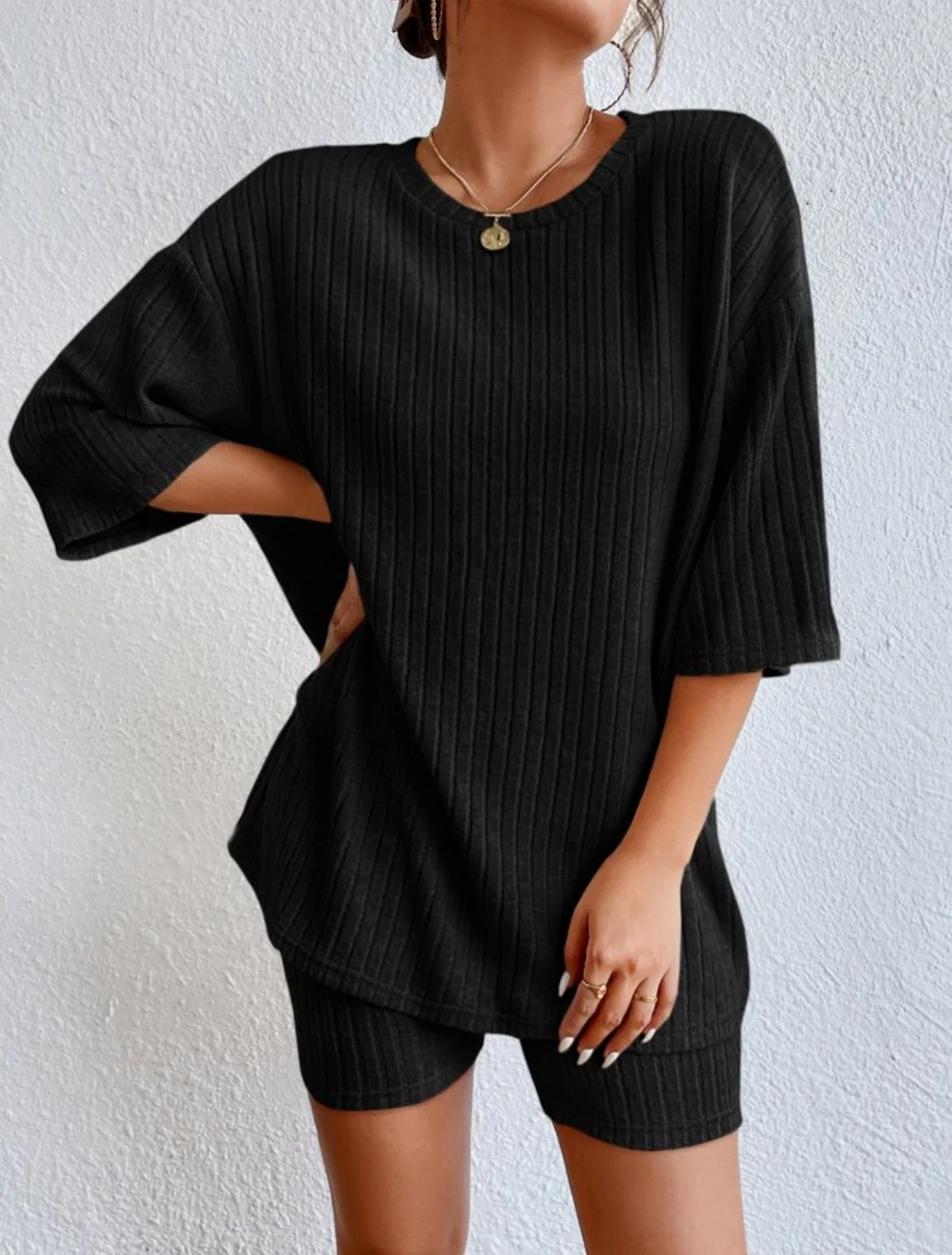 Damen Komfortables Kurzarm Set mit Rippstrick und Relaxed Schnitt Heidi-Mode - Image 14