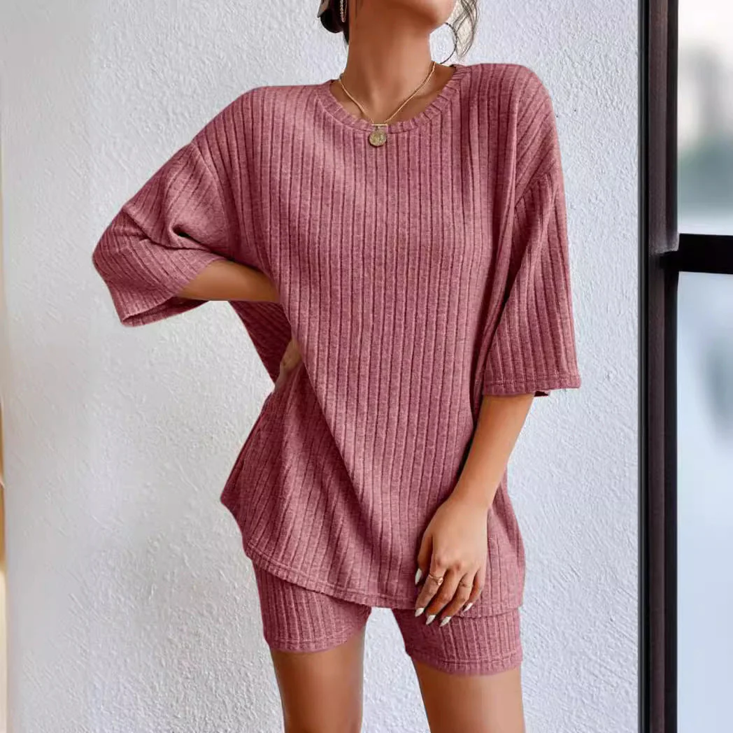 Damen Komfortables Kurzarm Set mit Rippstrick und Relaxed Schnitt Heidi-Mode - Image 4