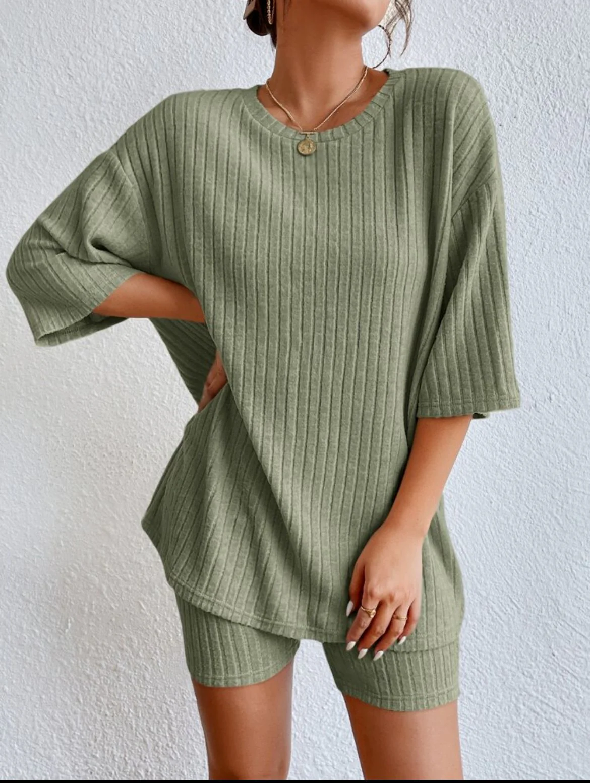 Damen Komfortables Kurzarm Set mit Rippstrick und Relaxed Schnitt Heidi-Mode - Image 9