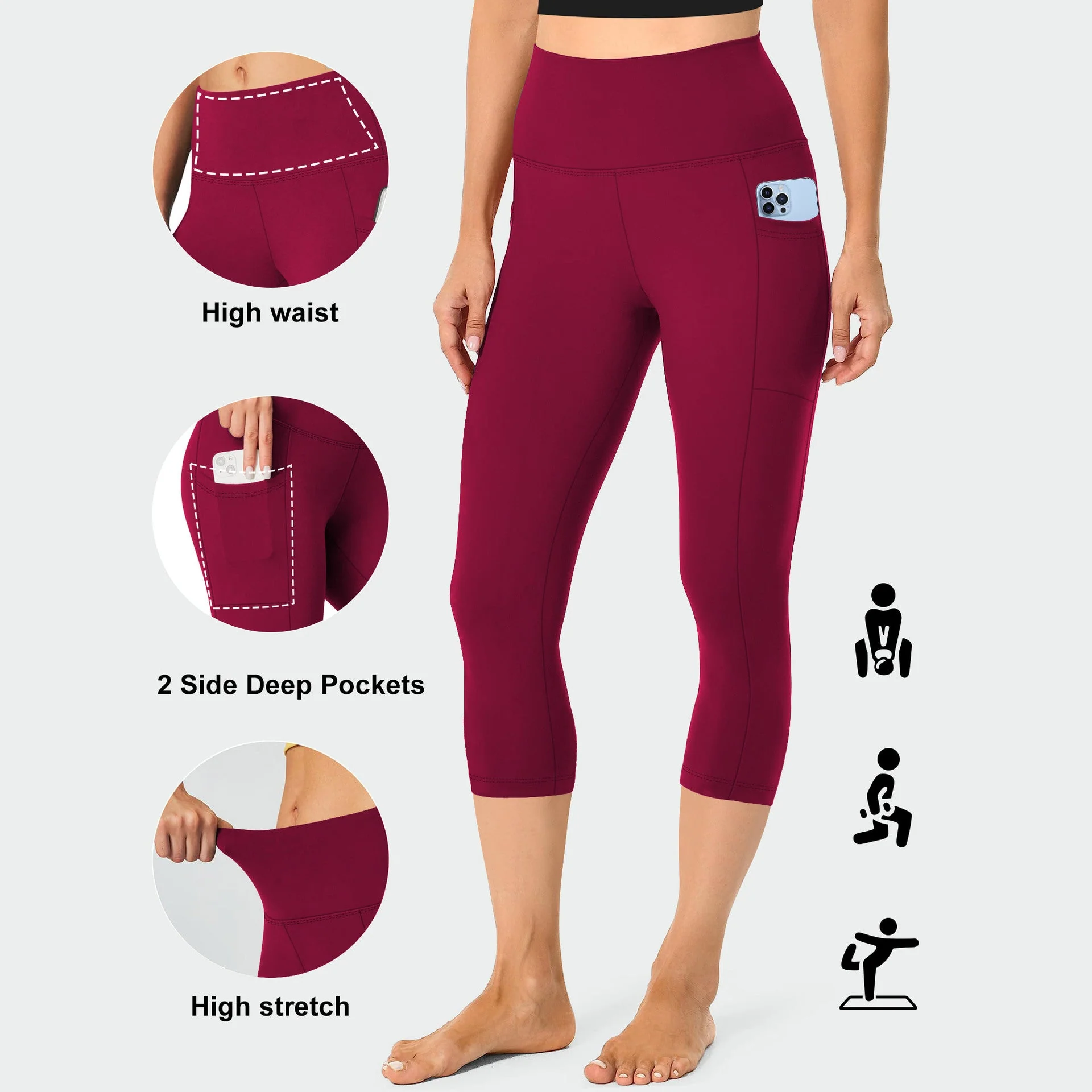 Damen Kompressions-Leggings mit Bauchkontrolle und Seitlichen Taschen Heidi-Mode - Image 4