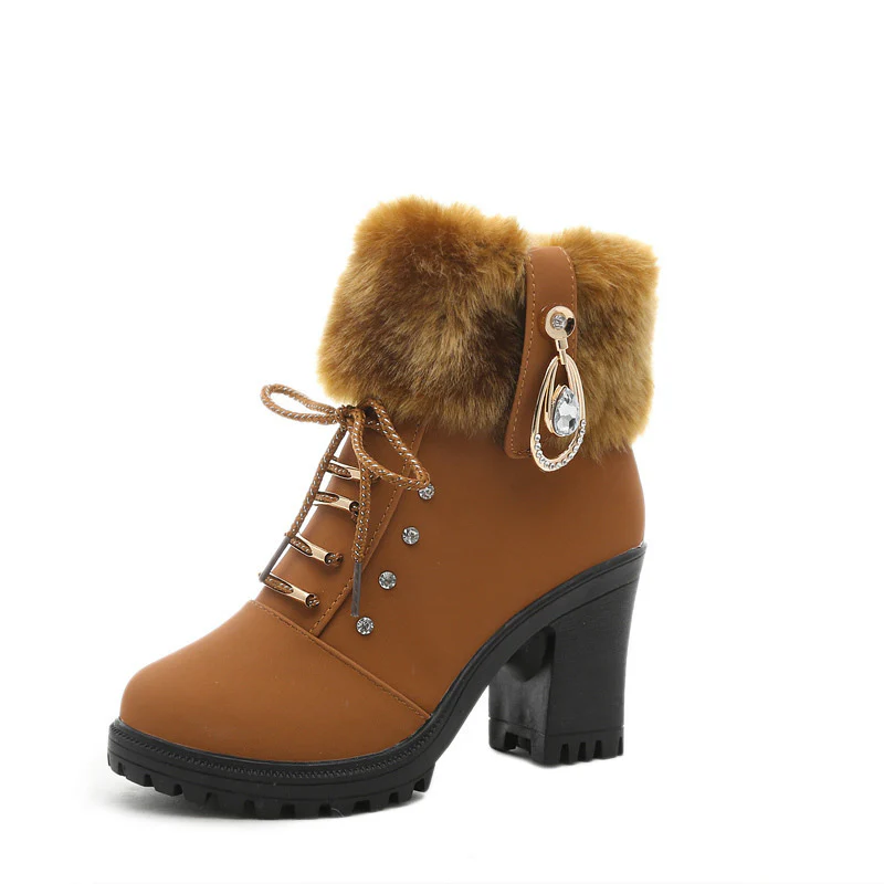 Damen Kunstfellgefütterte Stiefeletten mit eleganten Schnallen und robustem Blockabsatz Heidi Mode - Image 5