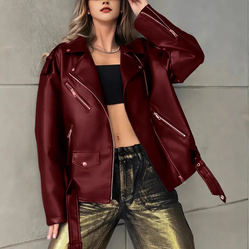 Damen Kunstleder Bikerjacke mit Nieten - Image 2