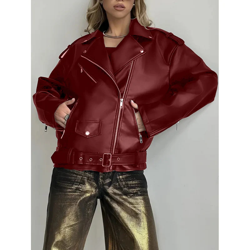 Damen Kunstleder Bikerjacke mit Nieten - Image 6