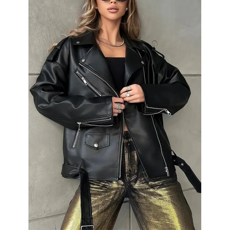 Damen Kunstleder Bikerjacke mit Nieten - Image 7