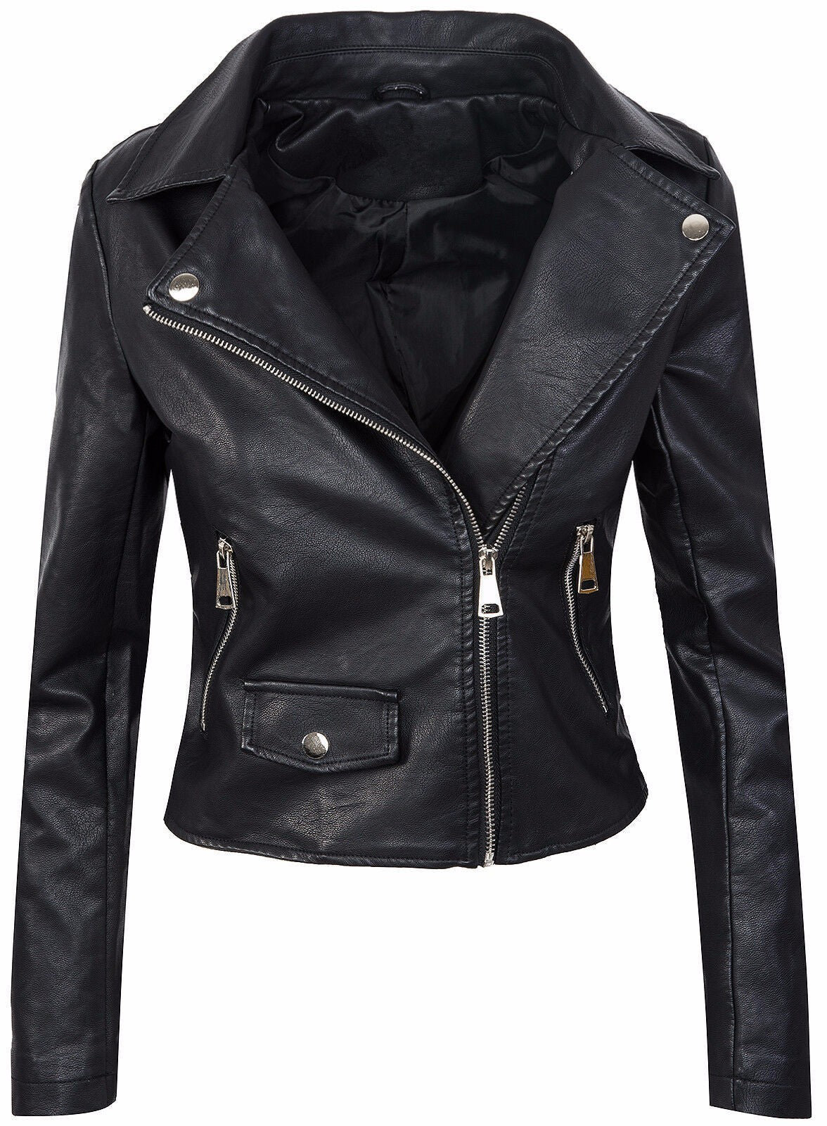 Damen Kunstleder Bikerjacke mit asymmetrischem Reißverschluss - Image 5