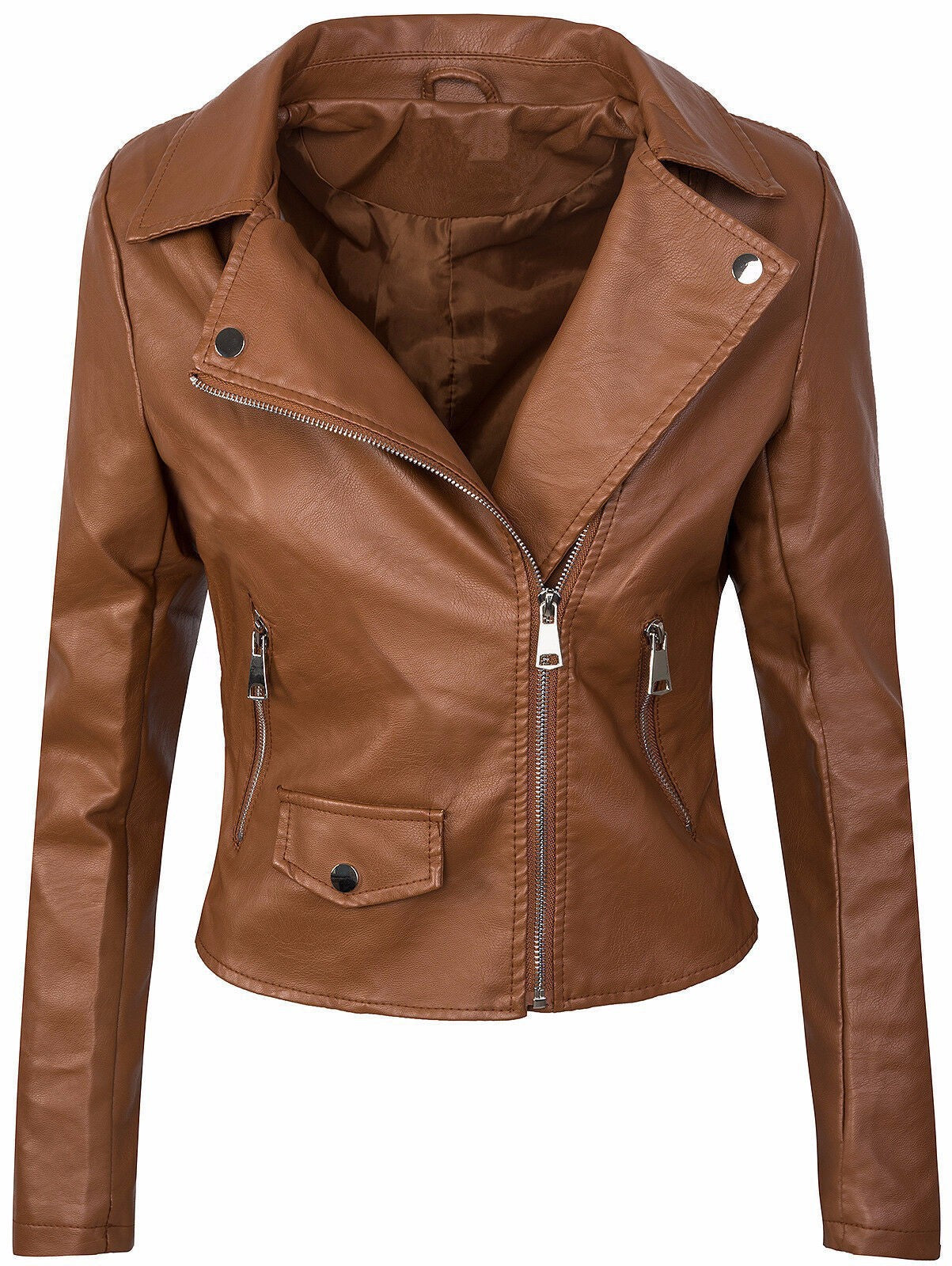 Damen Kunstleder Bikerjacke mit asymmetrischem Reißverschluss - Image 6