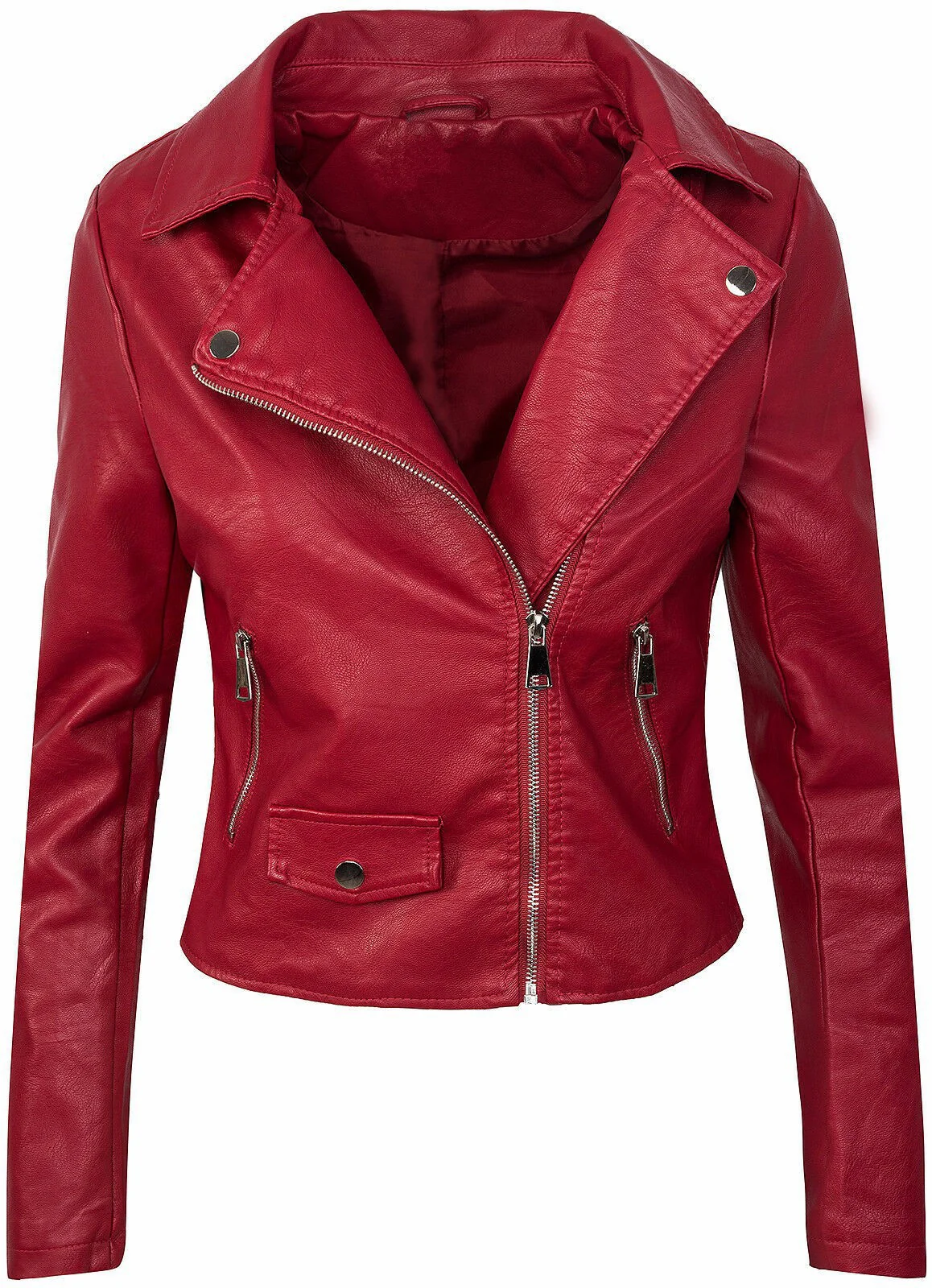 Damen Kunstleder Bikerjacke mit asymmetrischem Reißverschluss - Image 7