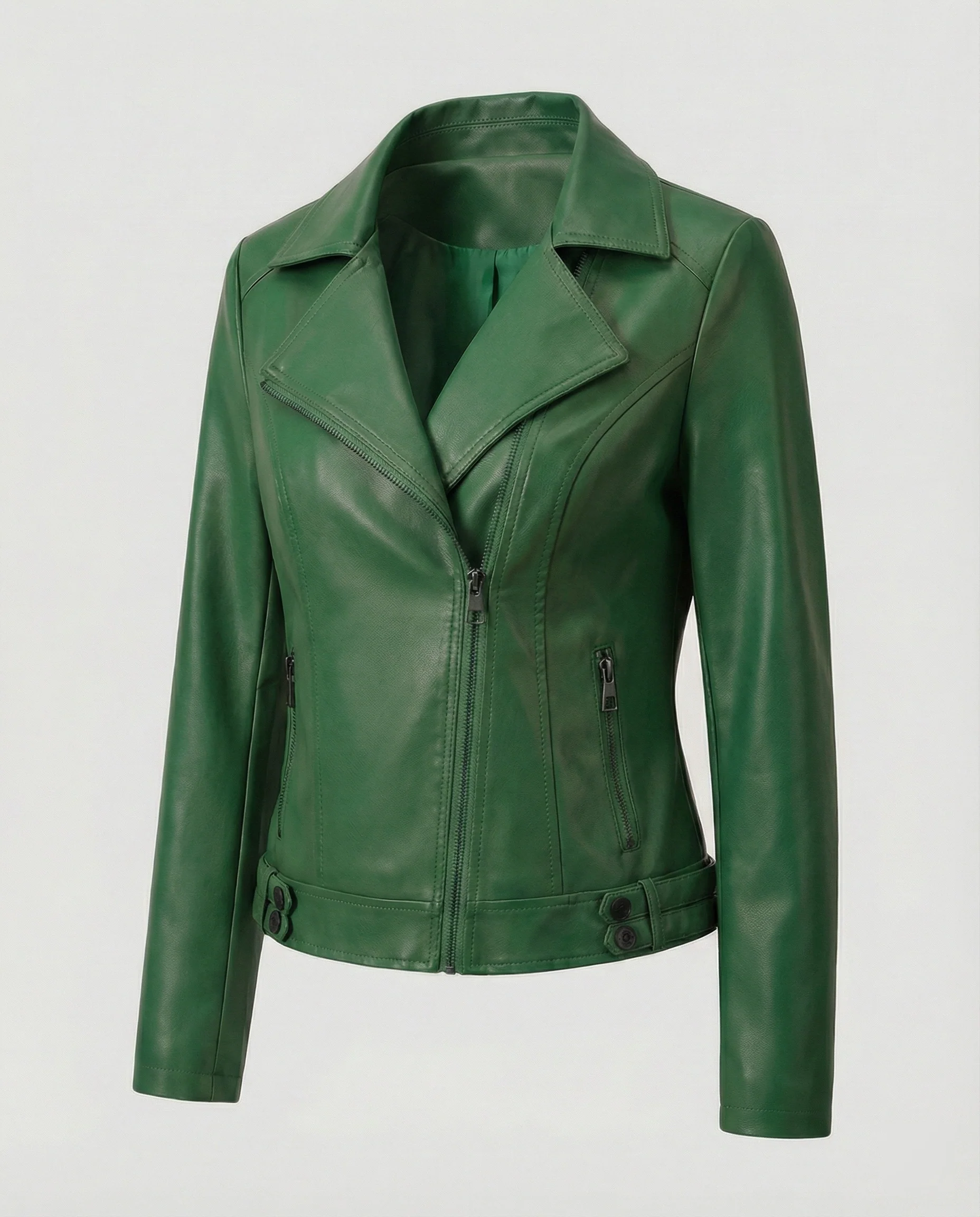 Damen Kunstleder-Bikerjacke mit asymmetrischem Reißverschluss wattierter Innenfütterung und taillierten Abnähern Heidi-Mode - Image 7