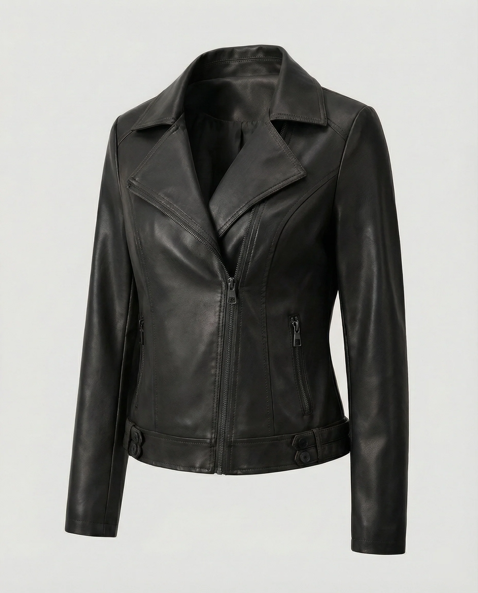 Damen Kunstleder-Bikerjacke mit asymmetrischem Reißverschluss wattierter Innenfütterung und taillierten Abnähern Heidi-Mode - Image 8
