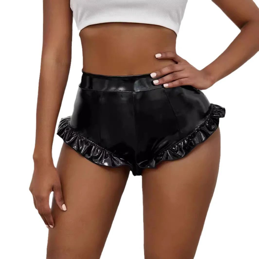Damen Kunstleder-Shorts mit Rüschendetails und hohem Bund Heidi-Mode - Image 5